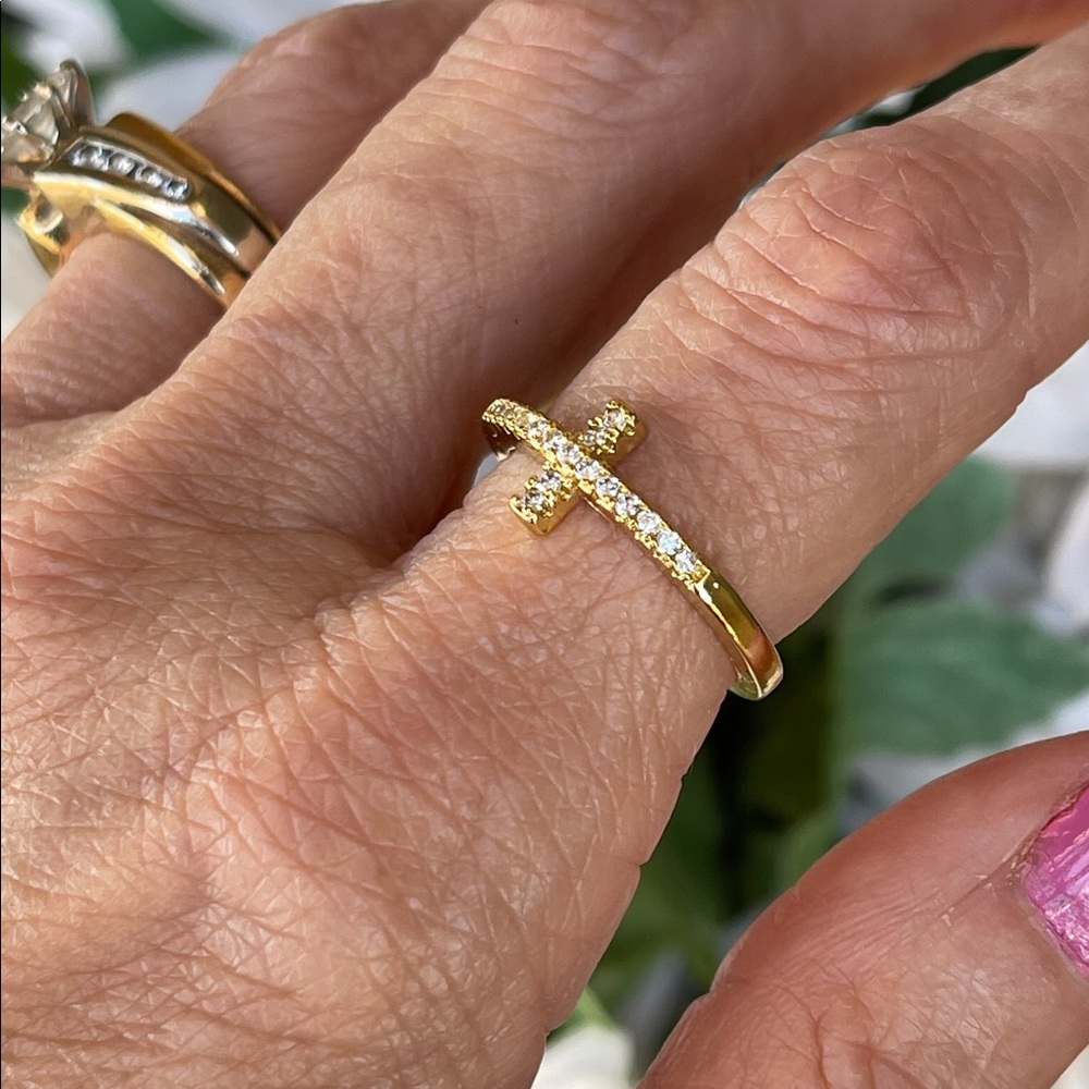 Gold Cross Adjustable Ring